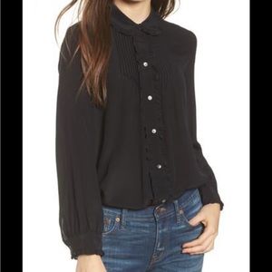 Madewell Black Silk Ruffle Top